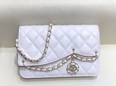 Chanel Saddle Wallet On Chain White Lambskin and Gold Metal AP0278