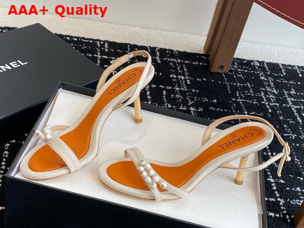 Chanel Sandal in Beige Canvas and Pearls Replica
