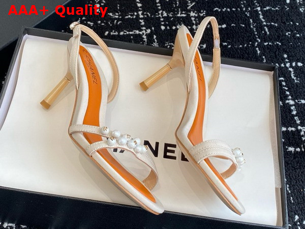 Chanel Sandal in Beige Canvas and Pearls Replica