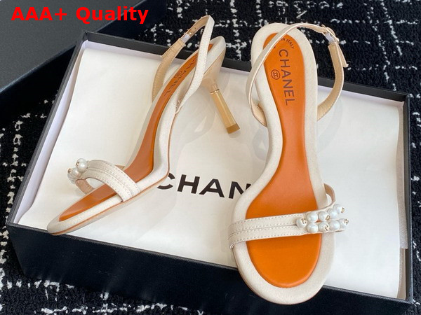 Chanel Sandal in Beige Canvas and Pearls Replica