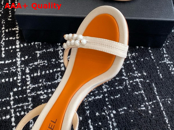 Chanel Sandal in Beige Canvas and Pearls Replica