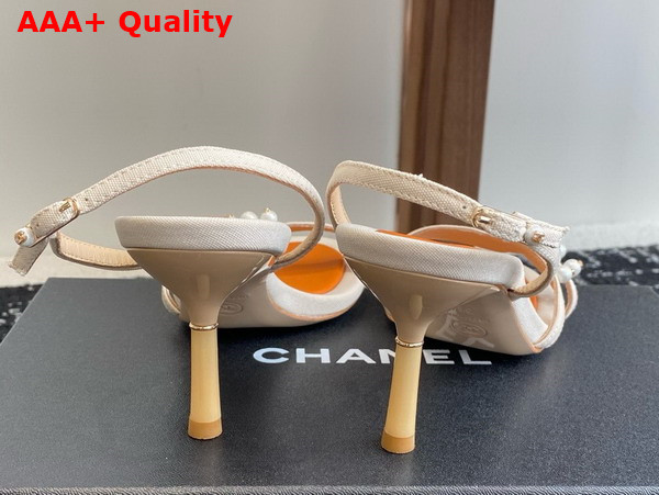 Chanel Sandal in Beige Canvas and Pearls Replica