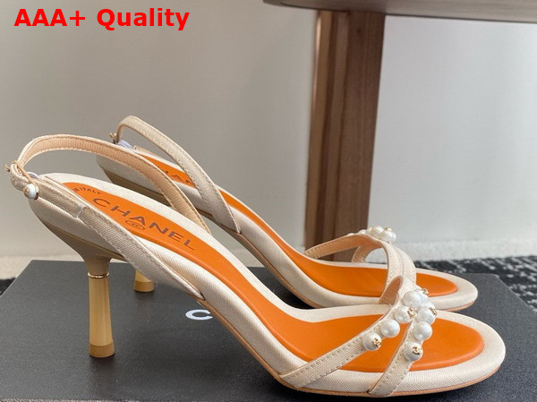 Chanel Sandal in Beige Canvas and Pearls Replica