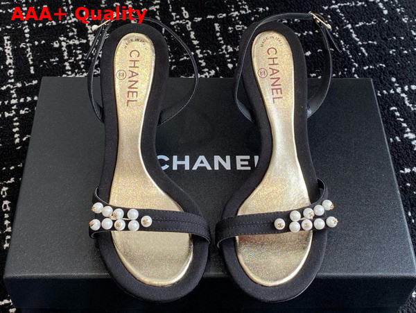 Chanel Sandal in Black Canvas and Pearls Replica