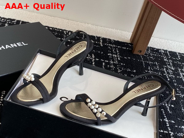 Chanel Sandal in Black Canvas and Pearls Replica