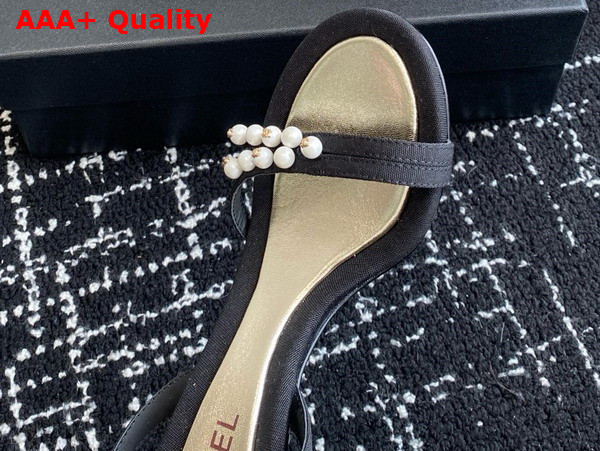 Chanel Sandal in Black Canvas and Pearls Replica