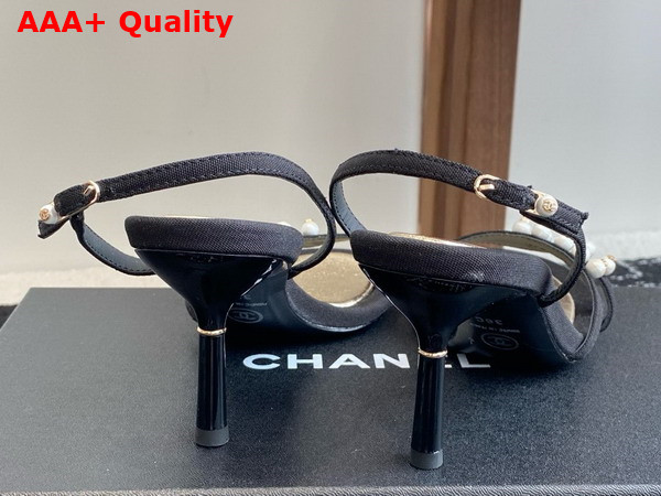 Chanel Sandal in Black Canvas and Pearls Replica