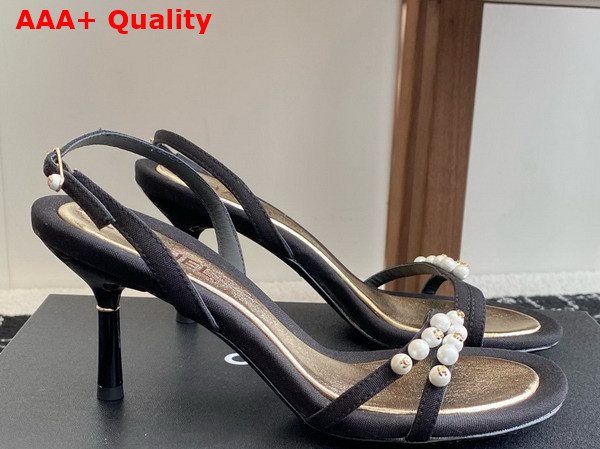 Chanel Sandal in Black Canvas and Pearls Replica
