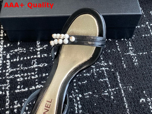 Chanel Sandal in Black Crinkled Calfskin and Pearls Replica
