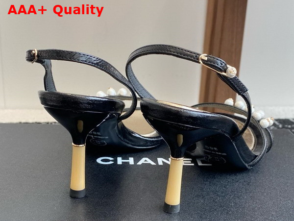 Chanel Sandal in Black Crinkled Calfskin and Pearls Replica