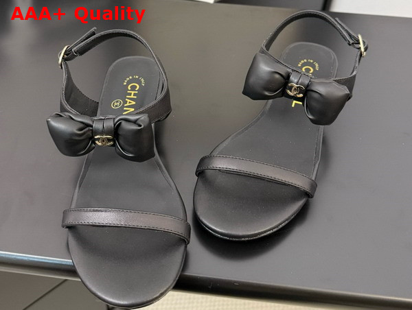 Chanel Sandal in Black with Bow Lambskin Replica