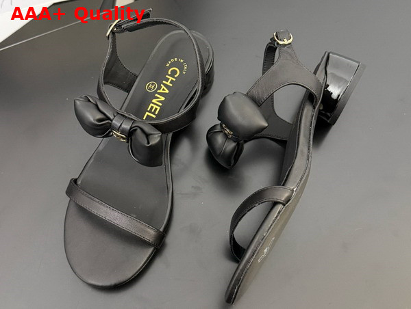Chanel Sandal in Black with Bow Lambskin Replica