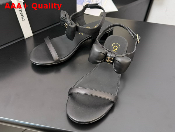 Chanel Sandal in Black with Bow Lambskin Replica