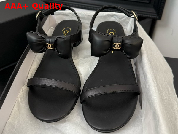 Chanel Sandal in Black with Bow Lambskin Replica