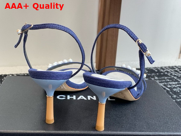 Chanel Sandal in Blue Canvas and Pearls Replica