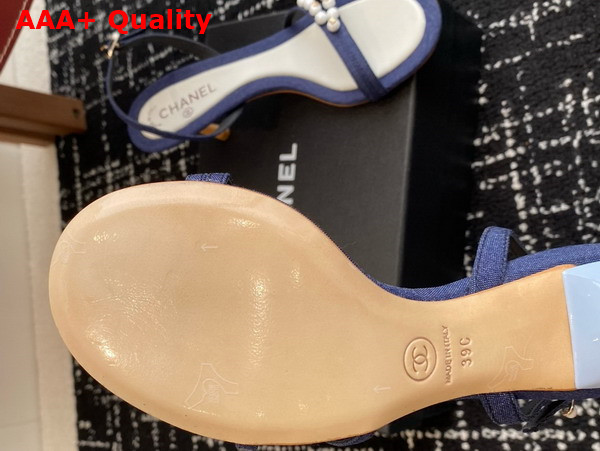 Chanel Sandal in Blue Canvas and Pearls Replica