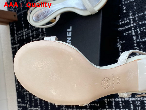 Chanel Sandal in White Crinkled Calfskin and Pearls Replica