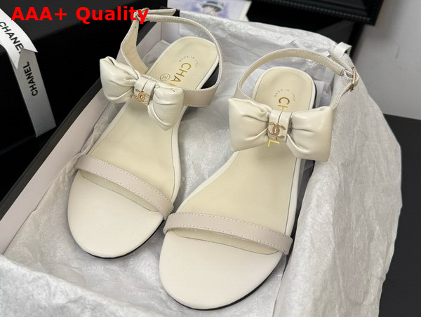 Chanel Sandal in White with Bow Lambskin Replica