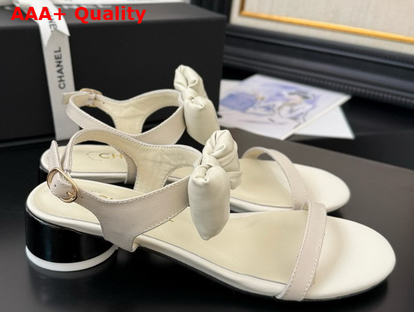 Chanel Sandal in White with Bow Lambskin Replica