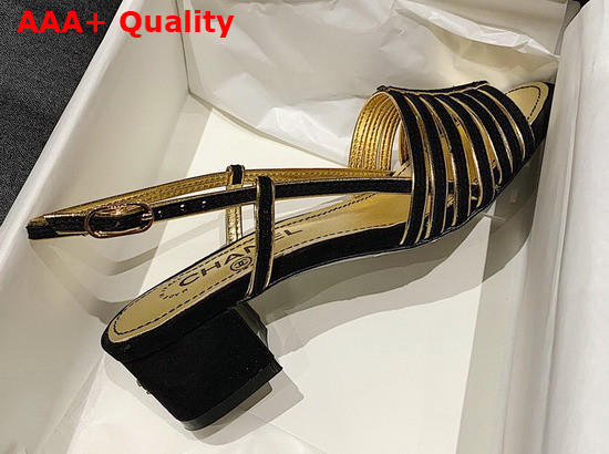 Chanel Sandals Suede Kidskin Black and Gold G37383 Replica