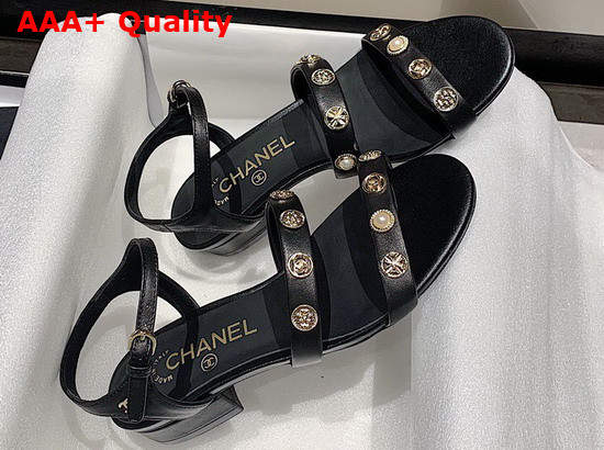 Chanel Sandals in Black Lambskin with Jewelry Replica