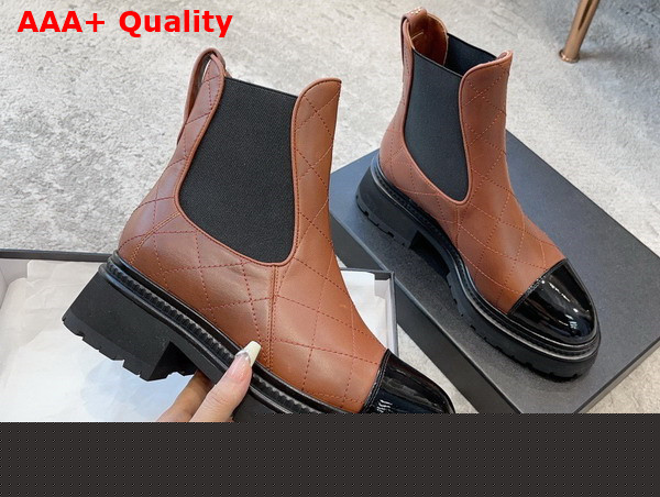 Chanel Short Boots Calfskin and Patent Calfskin Brown and Black Replica