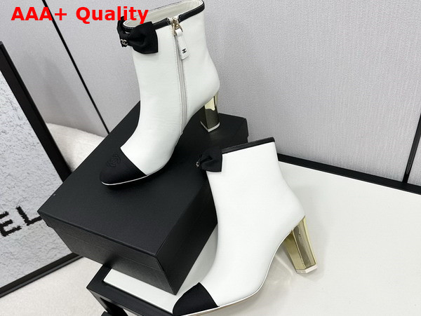 Chanel Short Boots Lambskin and Grosgrain White and Black G45695 Replica