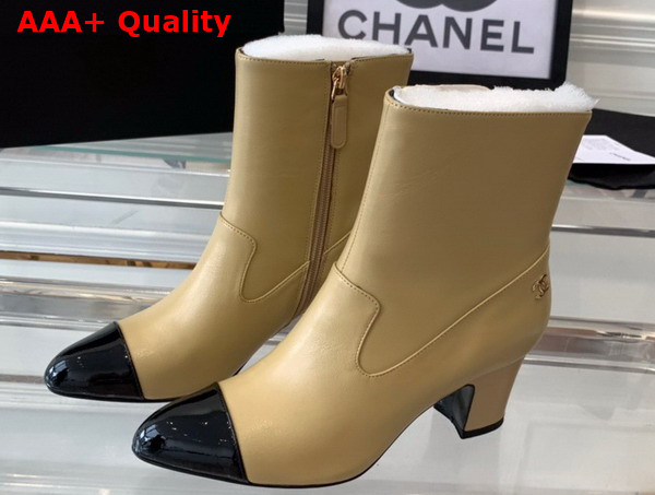 Chanel Short Boots Lambskin and Patent Calfskin Beige and Black G45057 Replica