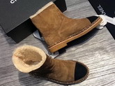 Chanel Short Boots Suede Goatskin and Shearling Light Brown and Black G34113