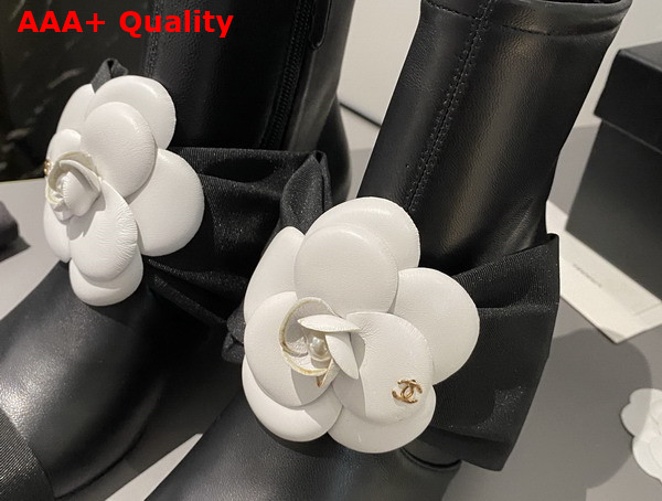 Chanel Short Boots in Black Lambskin with Embroidered Camellia G45310 Replica