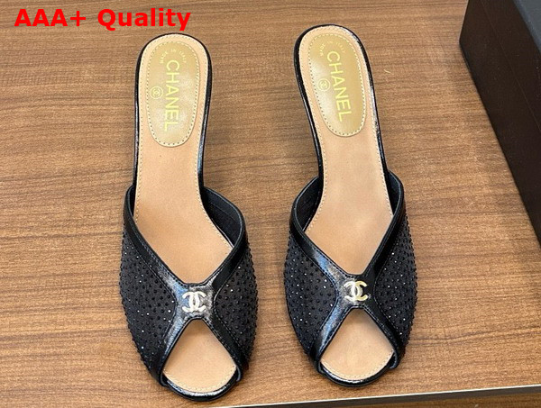 Chanel Slide Sandal Black Mesh and Crystals Replica