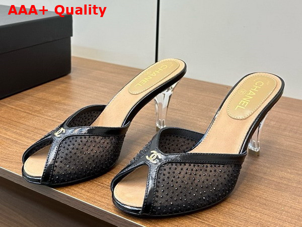 Chanel Slide Sandal Black Mesh and Crystals Replica