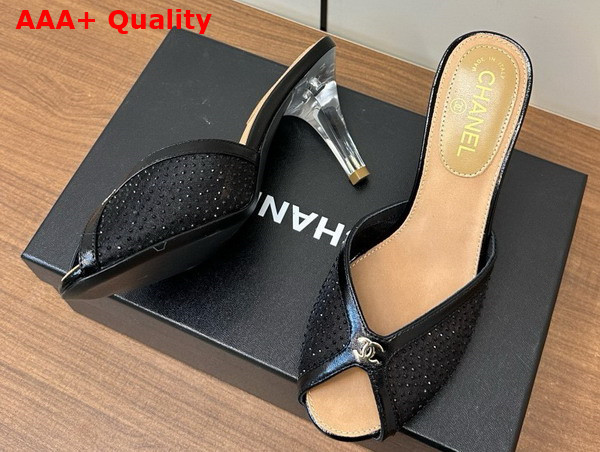 Chanel Slide Sandal Black Mesh and Crystals Replica
