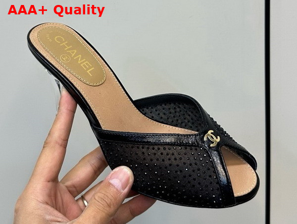 Chanel Slide Sandal Black Mesh and Crystals Replica