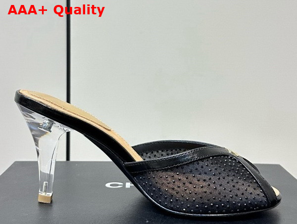 Chanel Slide Sandal Black Mesh and Crystals Replica