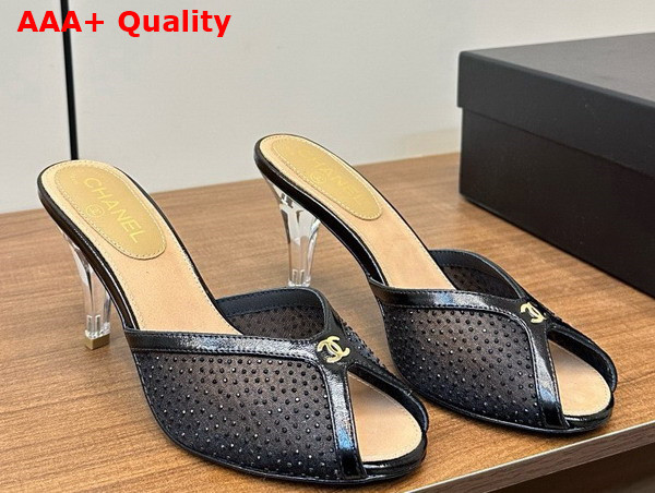 Chanel Slide Sandal Black Mesh and Crystals Replica