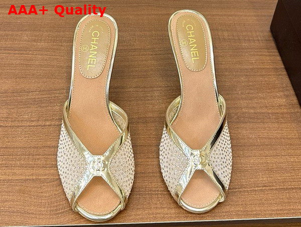 Chanel Slide Sandal Gold Mesh and Crystals Replica