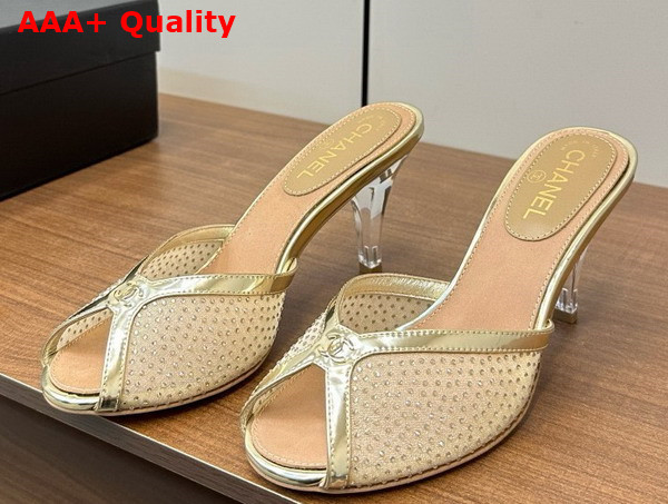 Chanel Slide Sandal Gold Mesh and Crystals Replica