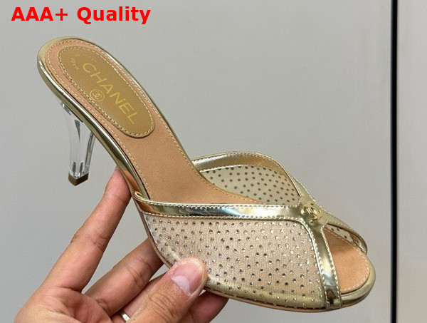Chanel Slide Sandal Gold Mesh and Crystals Replica