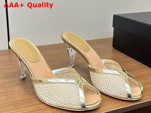 Chanel Slide Sandal Gold Mesh and Crystals Replica
