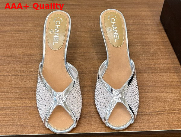 Chanel Slide Sandal Silver Mesh and Crystals Replica