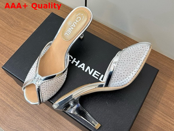 Chanel Slide Sandal Silver Mesh and Crystals Replica