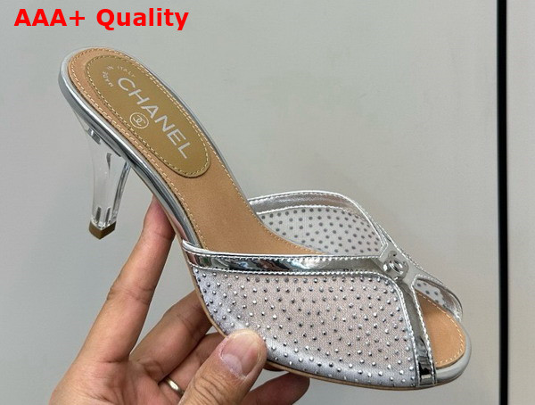 Chanel Slide Sandal Silver Mesh and Crystals Replica