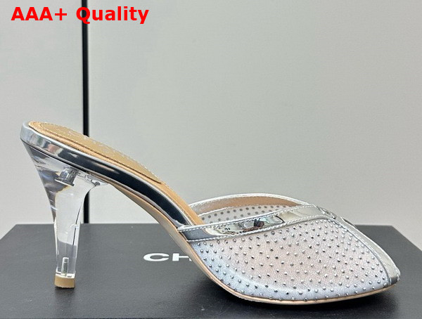 Chanel Slide Sandal Silver Mesh and Crystals Replica