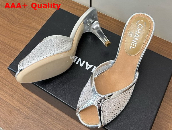 Chanel Slide Sandal Silver Mesh and Crystals Replica