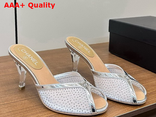 Chanel Slide Sandal Silver Mesh and Crystals Replica