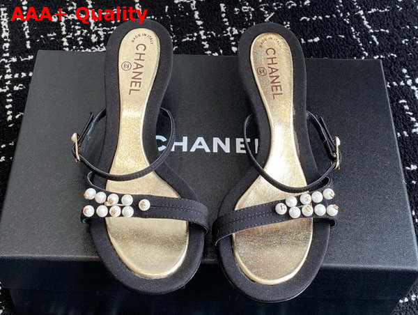 Chanel Slide Sandal in Black Canvas and Pearls Replica