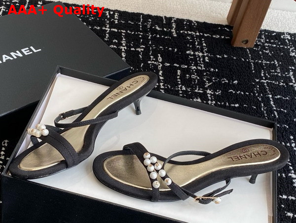 Chanel Slide Sandal in Black Canvas and Pearls Replica