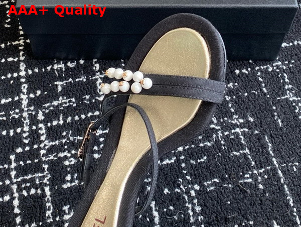 Chanel Slide Sandal in Black Canvas and Pearls Replica