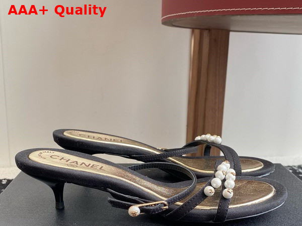 Chanel Slide Sandal in Black Canvas and Pearls Replica